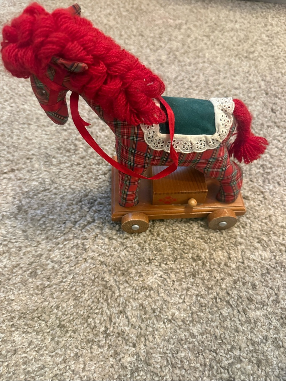 Vintage 1983 Schmid Musical Plaid Toy Horse Music Box - Plays "Toyland" - Tested